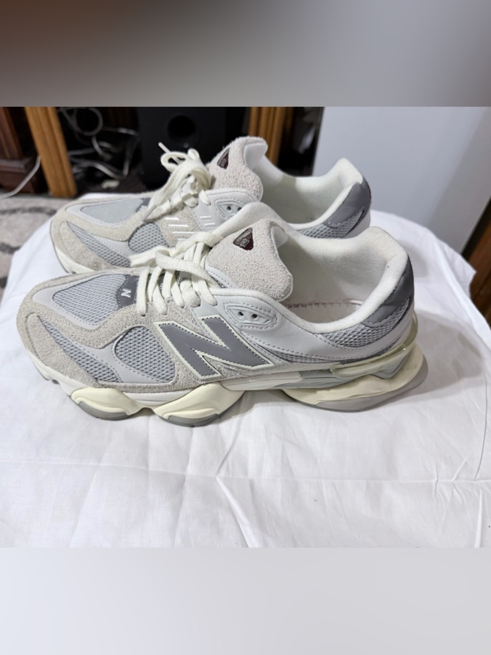 New Balance 9060 Grey and Cream Men's Athletic Sneakers - Picture 2 of 4
